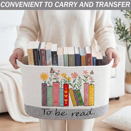 Book Lover Storage Basket Woven Embroidered Storage Bins - Image 6