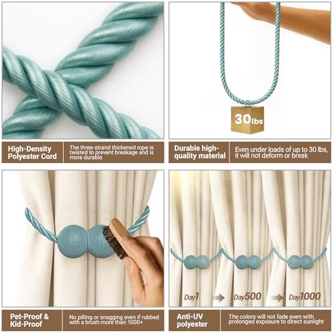 Hion Magnetic Curtain Tiebacks Blue 6pcs, Curtain Holdbacks Hooks Holders - Image 3