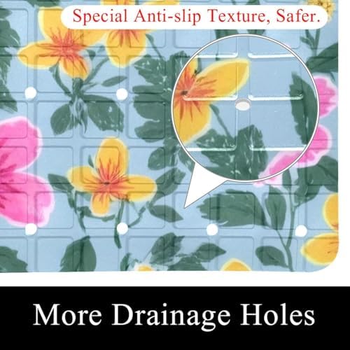 Shower Mat Non Slip 26.8 x 15.1 Inches, Flowers Floral Bathtub Mat Shower Stall - Image 2