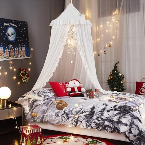 VETHIN Bed Canopy for Girls, Princess Round Dome Dreamy Mosquito Net Bedding - Image 4