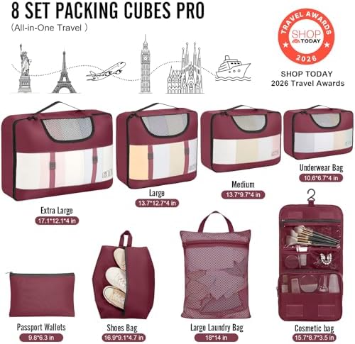 Veken 8 Set Packing Cubes for Travel Essentials, Anti-Wrinkle Buckled Suitcase - Image 2