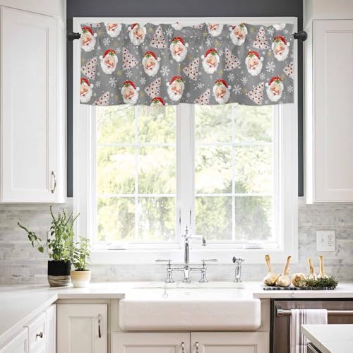 Grey Christmas Kitchen Curtains and Valances Set, Santa Claus Merry Christmas - Image 2