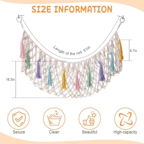 Bohemian Stuffed Animal Hammock, Kids Room & Nursery Wall Hanging Organizer - Image 3