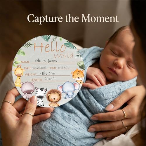 Woodland Baby Name Sign 6" Round Wood Birth Announcement - Image 2
