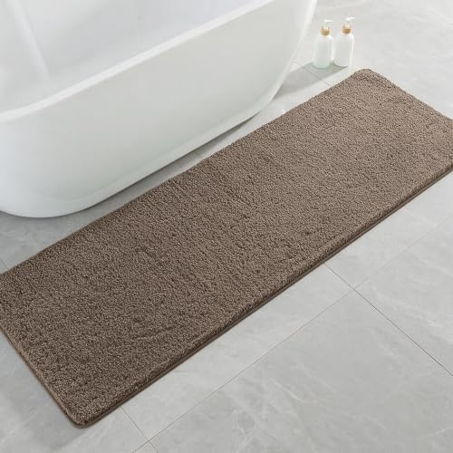 Polyester Bathroom Runner Rug 24"x72" Brown, Soft Shaggy Bath Mat by Kildoss