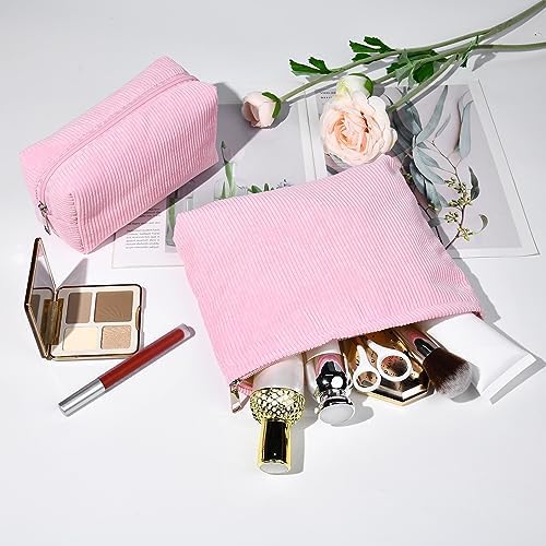 SOIDRAM 2 Pieces Makeup Bag Large Corduroy Cosmetic Bag Capacity Canvas Mix - Image 6