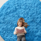 OLANLY Bright Blue Round Rugs for Bedroom by OLANLY