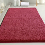 Polyester Bathroom Rug 24"x40" Red, Non-Slip Soft Shaggy Bath Mat by Kildoss