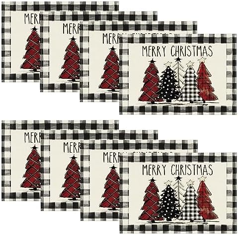 Artoid Mode Waterclor Buffalo Plaid Christmas Trees Placemats Set of 8 by ArtoidMode