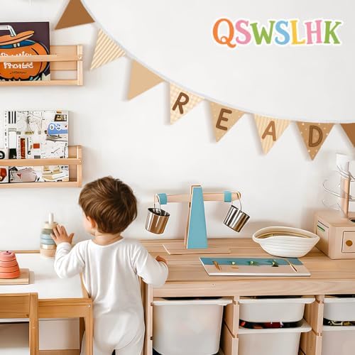Reading Corner Decor Banner Neutral Brown READ Sign Garland Flags - Image 5