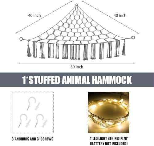 CERETIA Stuffed Animal Hammock Large Corner Plushie Net Storage - Image 5