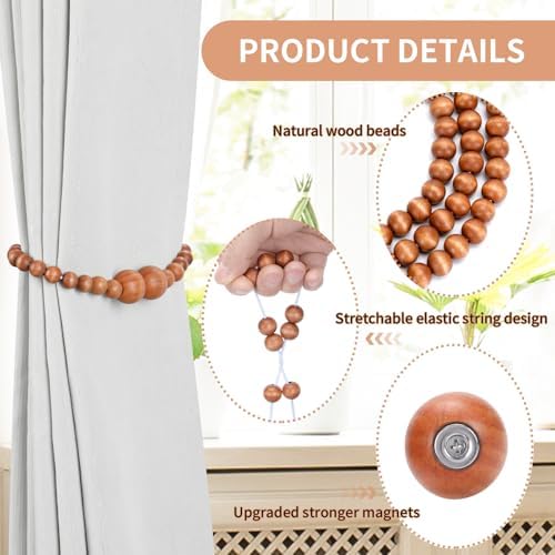 KLOGTSIND Magnetic Curtain Tiebacks, 4 Pack Wood Bead Curtain Holdbacks - Image 5