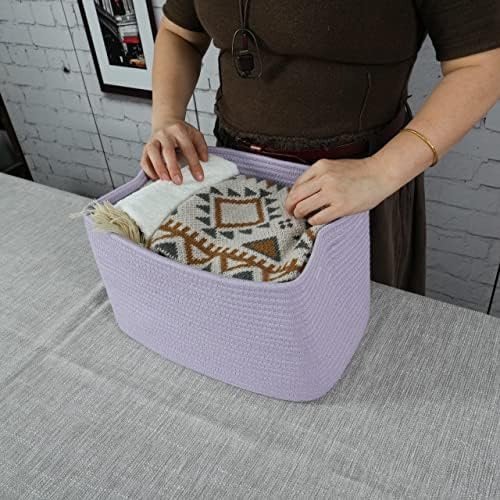 XUANGUO Woven Cotton Rope Storage Baskets 15x10x9.3" 3 Pack Purple Lavender - Image 3