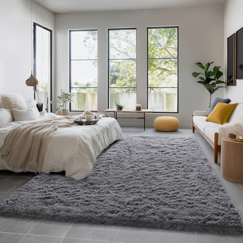Amdrebio Grey Large Plush Shaggy Rug 6x9 - Image 3