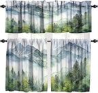 Forest Valance Curtain for Kitchen, Watercolor Style Nature Woodland Green by LOMADIA