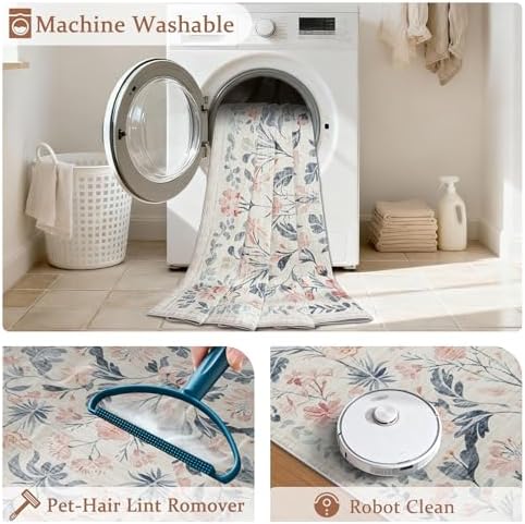 8x10 Area Rugs Boho Floral Washable Living Room Rug Neutral Carpet Bedroom - Image 5