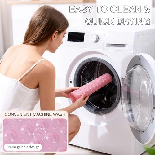 Anti-Slip Bathtub Shower Mat 28×15 Inch Clear Pink - Image 7