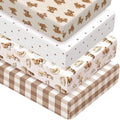 Peryiter 4 Pack Crib Sheets for Baby 52'' X 28" Brown Bear Crib Sheet by Peryiter