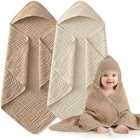Muslin Hooded Baby Towels 2 Pack, 100% Cotton Baby Bath Towels by Unknown