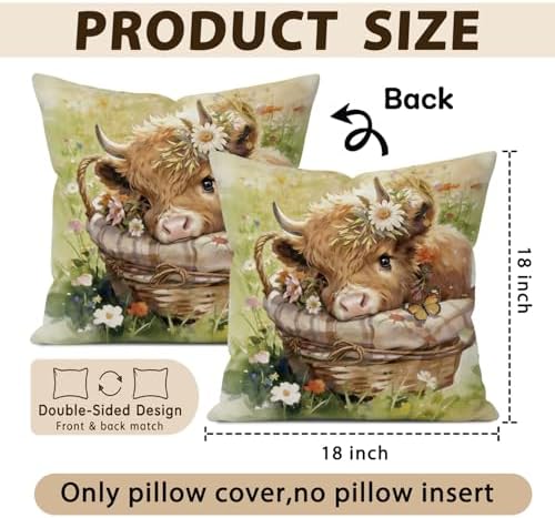 Cute Highland Cow Decor Pillow Cover 18x18 - Image 5