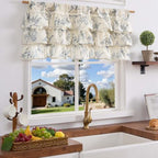 jinchan Ruffled Floral Valance Curtain 18 Inch 1 Panel Blue on Beige - Image 2