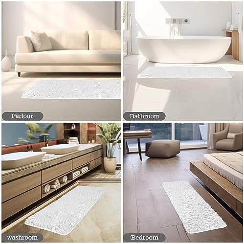 Yeaban Chenille White Bathroom Runner Rug 17"x47" - Image 6