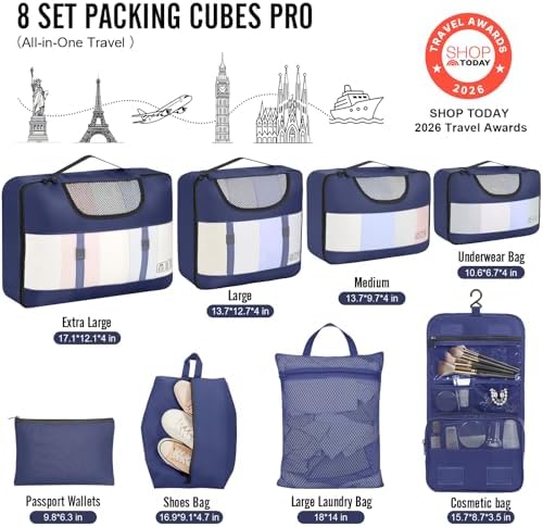 Veken 8 Set Packing Cubes for Travel Essentials, Anti-Wrinkle Buckled Suitcase - Image 2