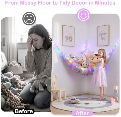 Stuffed Animals Hammock with LED Light Toy Net Room Decor Corner Storage - Image 6