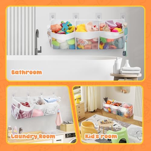 Bath Toy Organizer 3 Compartment Bath Toy Storage Bag Shower Caddy - Image 6