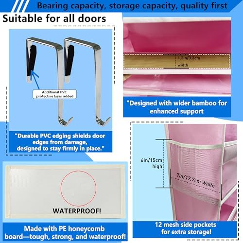Over the Door Organizer Storage 6 Tier, 12 Large Capacity Side Pockets - Image 4