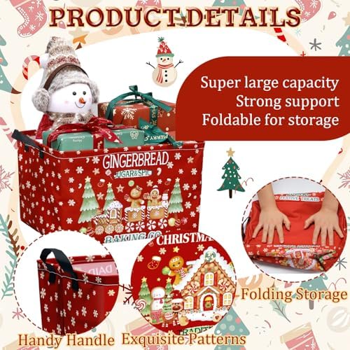 4 Pcs Gingerbread Man Christmas Basket Red Fabric Bins 15x10x8 - Image 3