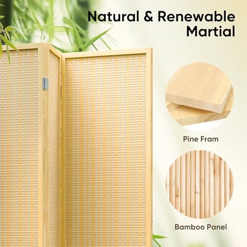 JOSTYLE Room Divider 4 Panel Folding Privacy Screen, Woven Bamboo - Image 3