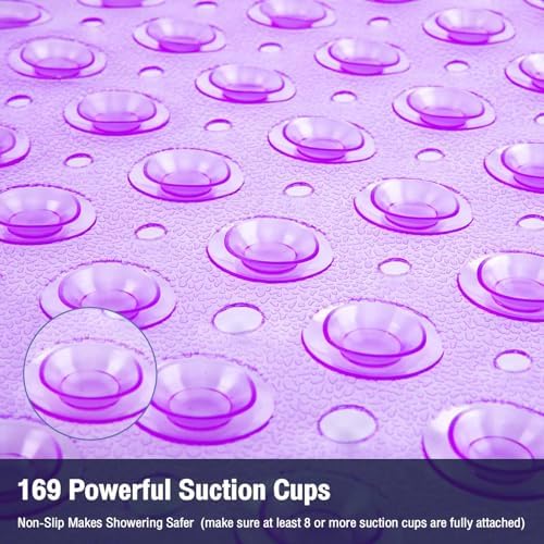 Square Shower Mat Bathtub Bath Mat Non Slip Clear Purple 21"x21" - Image 3