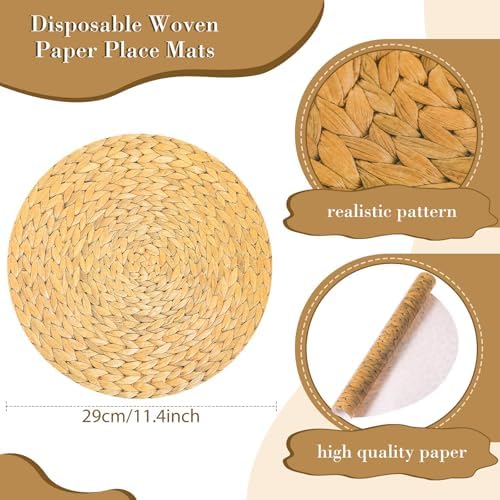 TaoBary 50 Pcs Disposable Woven Pattern Paper Placemats Bulk - Image 3