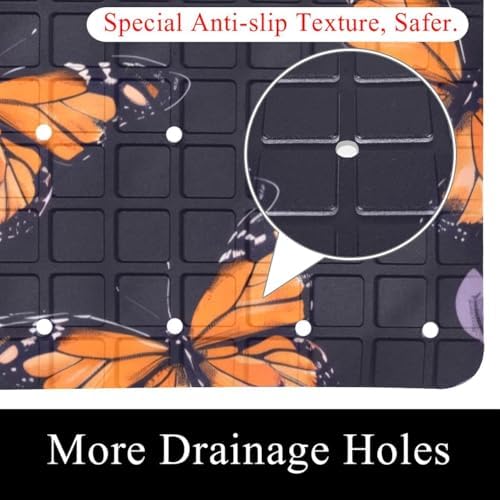 Shower Mat Non Slip 26.8 x 15.1 Inches, Butterflies Bathtub Mat Shower Stall - Image 2