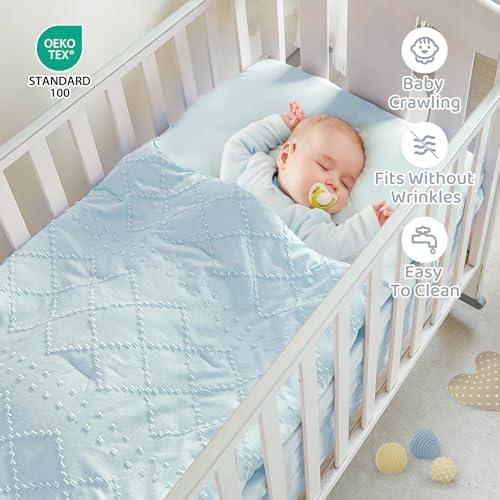 Mini Crib Bedding Set for Girls, 3 Piece Tufted Jacquard Ruffle Fringe Baby - Image 5