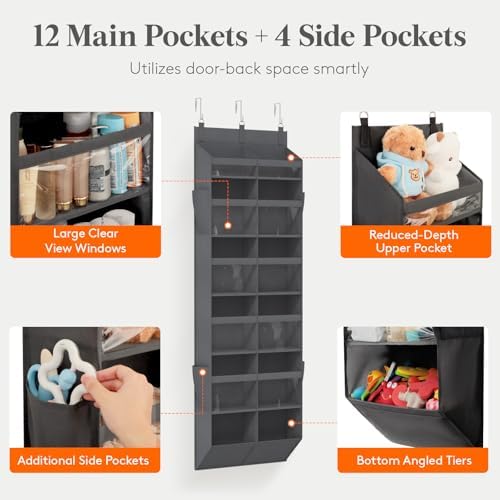 Lifewit 1 Pack Over the Door Organizer 12 Section Hanging Storage Dark Gray - Image 3