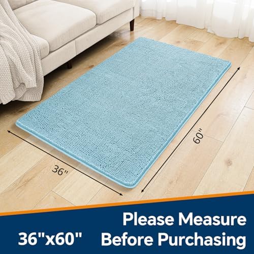 Chenille Bathroom Rug 36"x60" Baby Blue, Large Plush Bath Mat - Image 2