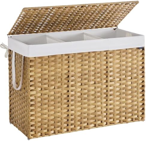 SONGMICS Laundry Hamper with Lid, 52.8 Gal Synthetic Rattan by Unknown