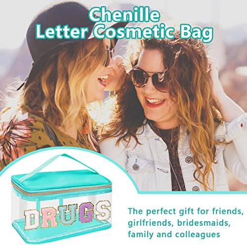 Iqimott Preppy Clear Makeup Bag Cosmetic Pouch, Chenille Letter Cosmetic Bag - Image 5