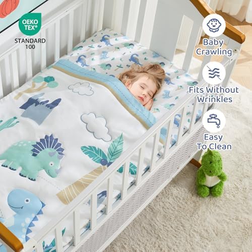 Dinosaur Mini Crib Bedding Set for Boys Light Blue Premium 3-Piece Baby Bedding - Image 4
