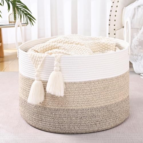 67L Large Woven Blanket Basket, Cotton Rope Baby Laundry Hamper - Image 2