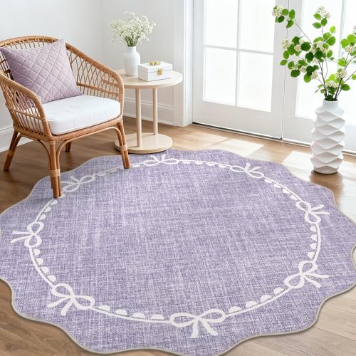 GarveeHome 6ft Round Rugs Washable Scalloped Bow Rug by GarveeHome