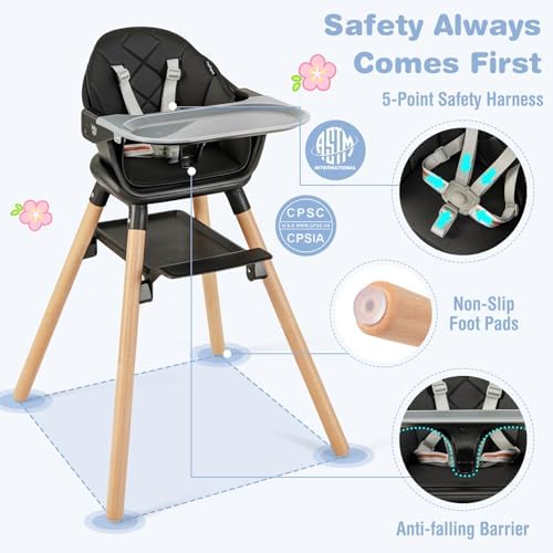 BABY JOY Baby High Chair, 6 in 1 Convertible Wooden High Chair - Image 5