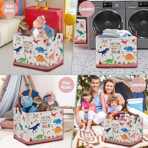 Dinosaur Room Decor Basket for Boys, 36L Volcano Baby Laundry Basket Leaf - Image 6
