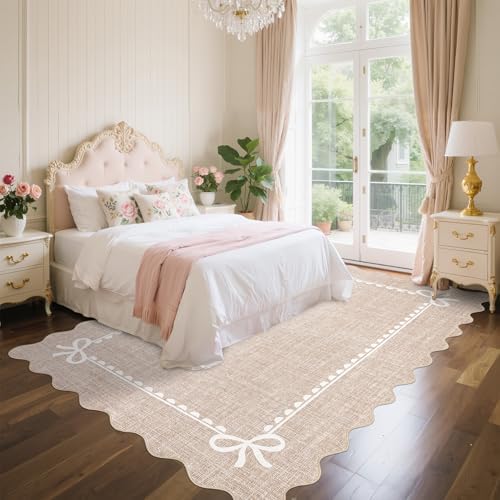 GarveeHome Scalloped Bow Rug 9x12 Washable Camel Rug - Image 3