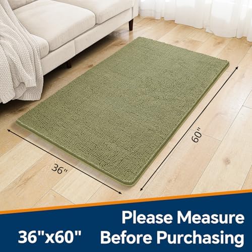 Chenille Bathroom Rug 36"x60" Sage Green, Large Plush Bath Mat - Image 2
