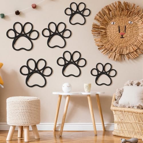 Barydat 6 Pcs Dog Room Decor Black Paw Puppy Woven Wall Hanging 3 Size Pet Wall - Image 4