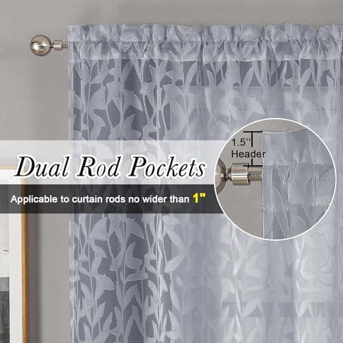 Lecloud Leia Light Grey Sheer Curtains 84 Inches Long 2 Panels, Semi Sheer - Image 2