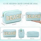 Sanwuta Seersucker Cosmetic Bag Beach Makeup Bag Chenille Letter Stripe Beach - Image 2